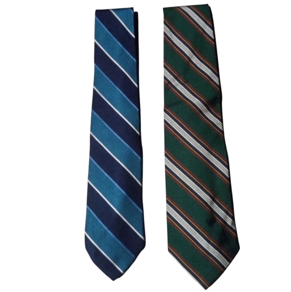 Brooks Brothers Set Of 2 Silk Men's Ties Striped Pattern Blue & Green